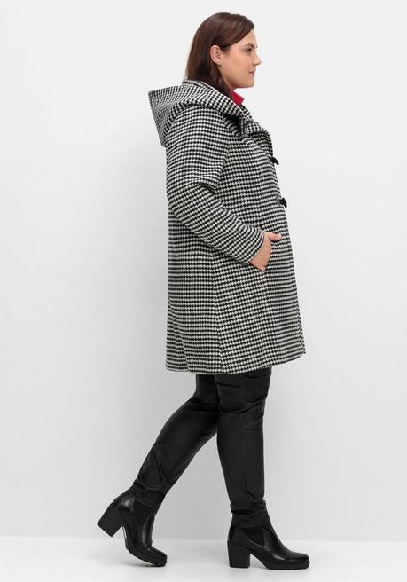 sheego Dufflecoat in A-Linie, mit Hahnentrittmuster - schwarz-grau sheego Flash Sale