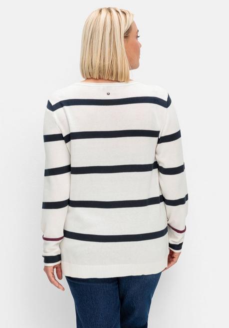 sheego Gestreifter Pullover mit Stern-Stickerei, aus Baumwolle - offwhite gestreift sheego Exklusivangebot