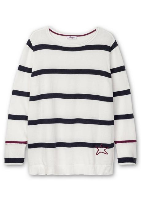 sheego Gestreifter Pullover mit Stern-Stickerei, aus Baumwolle - offwhite gestreift sheego Exklusivangebot