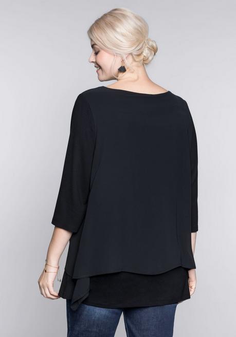 sheego Blusenshirt in leichter A-Linie mit Zipfelsaum - schwarz sheego Preisnachlass