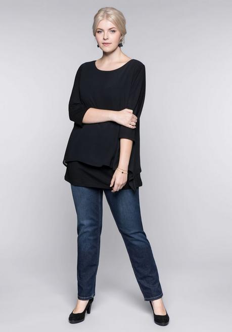 sheego Blusenshirt in leichter A-Linie mit Zipfelsaum - schwarz sheego Preisnachlass