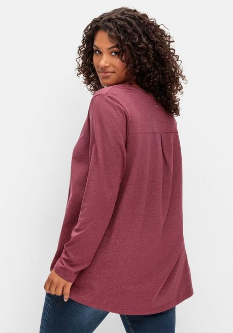 sheego Fein meliertes Langarmshirt in A-Linie, mit Rundhals - brombeer meliert sheego Muttertagsangebot