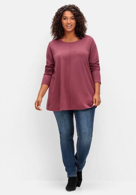 sheego Fein meliertes Langarmshirt in A-Linie, mit Rundhals - brombeer meliert sheego Muttertagsangebot