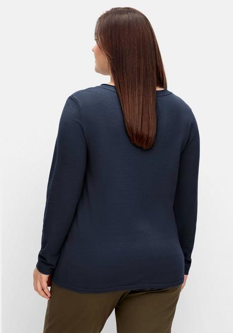 sheego Flauschiger Pullover mit V-Ausschnitt - nachtblau sheego Neueste Mode