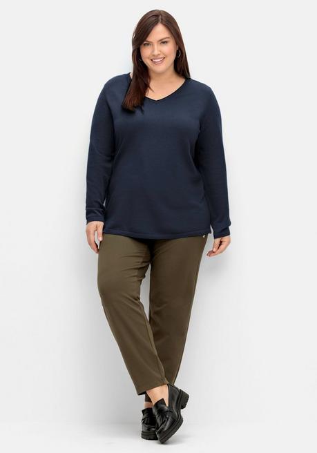 sheego Flauschiger Pullover mit V-Ausschnitt - nachtblau sheego Neueste Mode