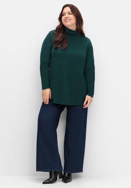 sheego Langarmshirt mit Rollkragen, in A-Linie - tiefgrün sheego Große Rabatte
