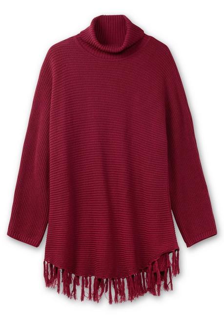 sheego Gerippter Poncho-Pullover mit Fransensaum - beere sheego Neuheiten