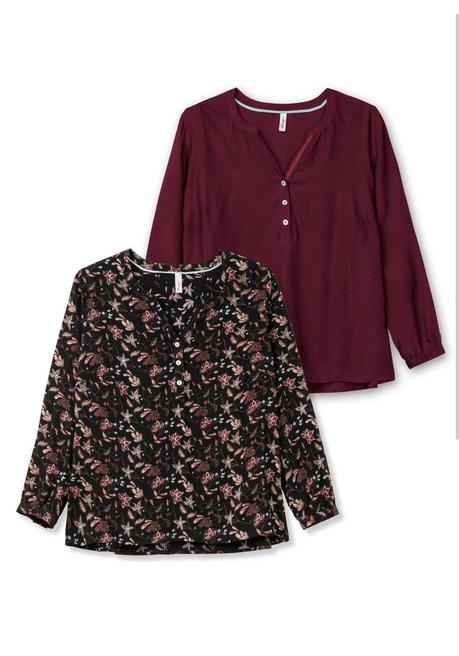 sheego Doppelpack Tuniken, uni und gemustert - aubergine+schwarz gemustert sheego Saisonale Angebote