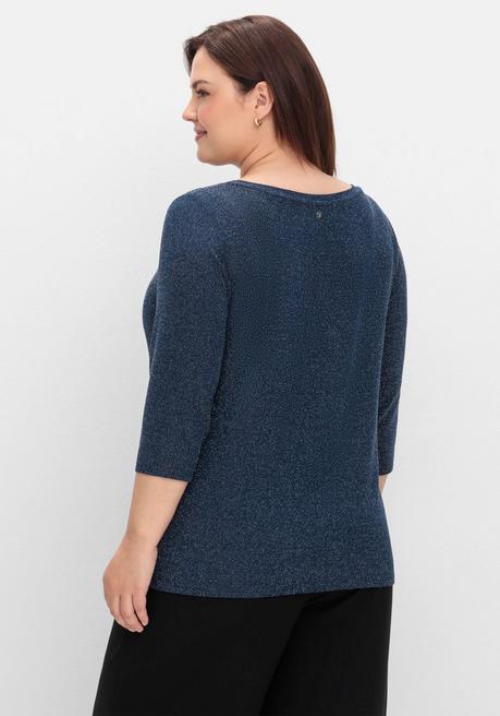 sheego 3/4-Arm-Shirt mit Glitzergarn und U-Boot-Ausschnitt - saphir sheego Räumungsverkauf