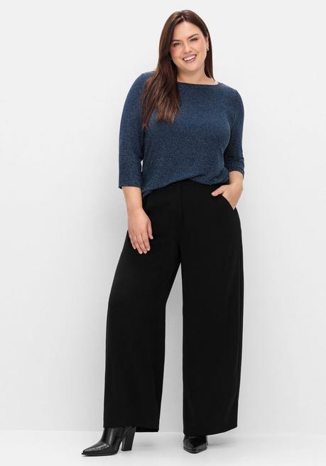 sheego 3/4-Arm-Shirt mit Glitzergarn und U-Boot-Ausschnitt - saphir sheego Räumungsverkauf