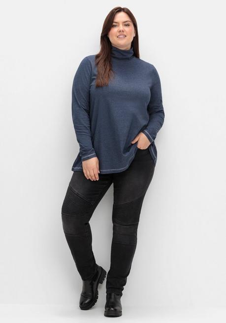 sheego Langarmshirt in A-Linie, mit Stehkragen - saphir meliert sheego Kauf eins, bekomm eins gratis