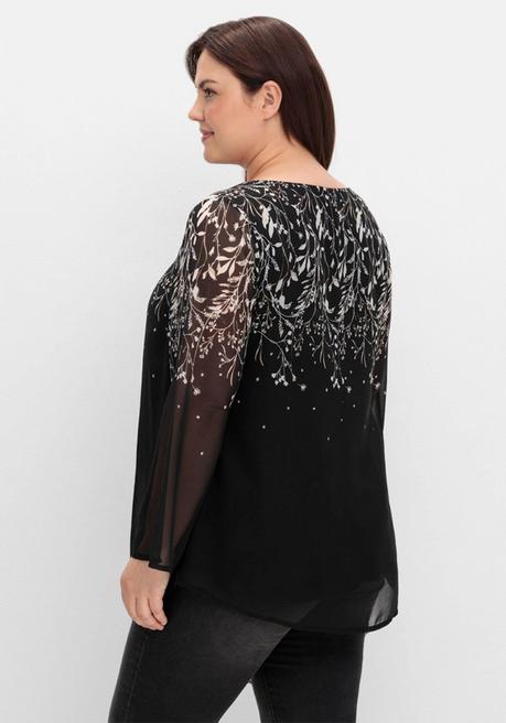 sheego Gefütterte Chiffontunika mit Alloverprint - schwarz-weiß gemustert sheego Tägliche Deals