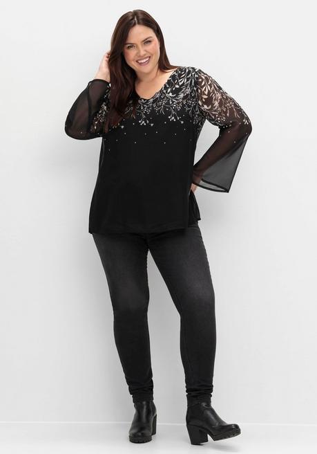 sheego Gefütterte Chiffontunika mit Alloverprint - schwarz-weiß gemustert sheego Tägliche Deals