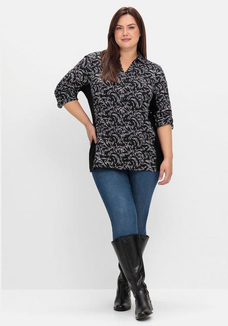 sheego Bluse mit Print und elastischen Einsätzen - schwarz-weiß gemustert sheego Riesige Ersparnisse