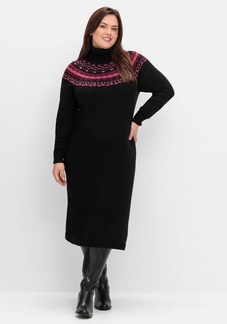 sheego Strickkleid mit Rollkragen und Norwegermuster - schwarz sheego Wochenangebot