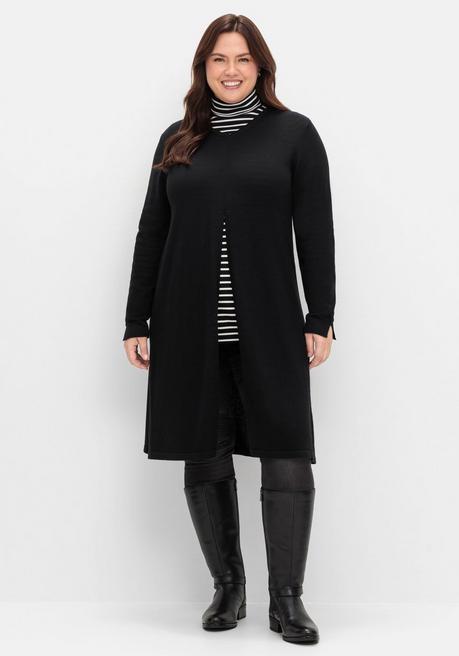 sheego Longpullover in A-Linie, mit langem Schlitz vorn - schwarz sheego Kostenlose Rückgabe