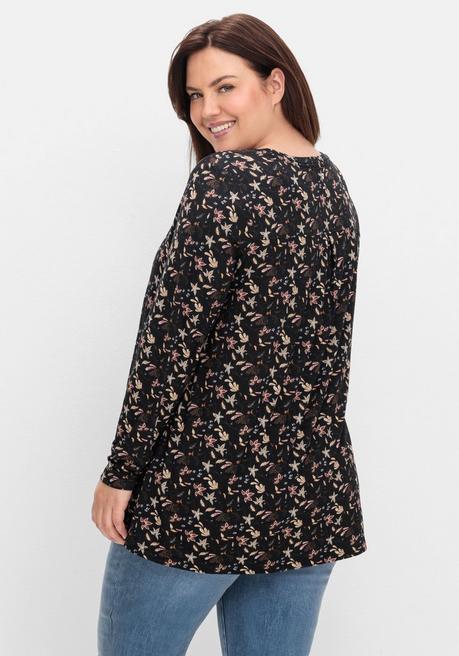 sheego Langarmshirt mit Alloverdruck, in A-Linie - schwarz gemustert sheego Begrenzte Freigabe