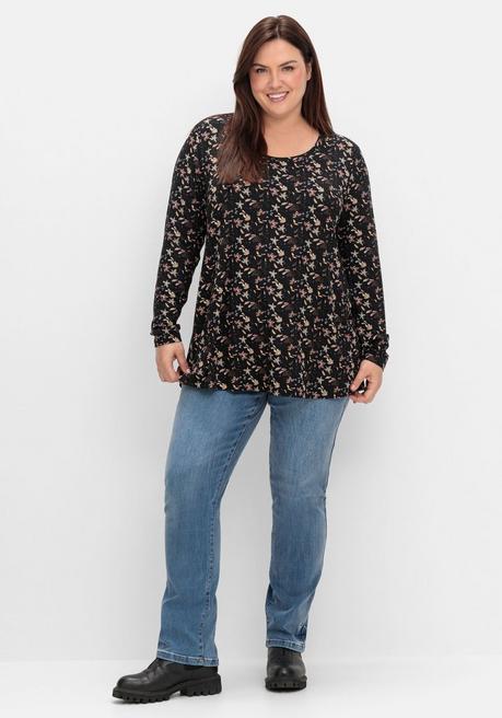 sheego Langarmshirt mit Alloverdruck, in A-Linie - schwarz gemustert sheego Begrenzte Freigabe