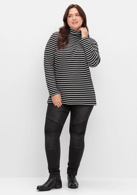 sheego Ringelshirt mit Rollkragen, in Rippqualität - schwarz-weiß sheego Letzte 3 Tage