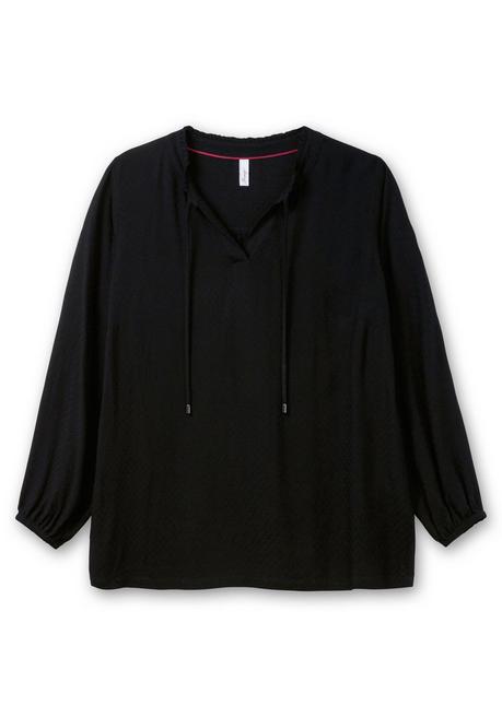 sheego Tunika mit V-Schlitz, Rüsche und Bindeband - schwarz sheego JETZT KAUFEN