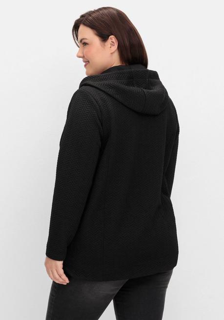 sheego Kapuzen-Sweatjacke in Fischgrät-Struktur - schwarz sheego Neueste Stile