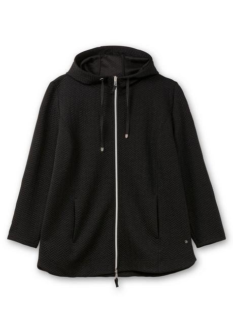sheego Kapuzen-Sweatjacke in Fischgrät-Struktur - schwarz sheego Neueste Stile