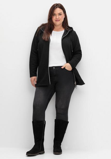 sheego Kapuzen-Sweatjacke in Fischgrät-Struktur - schwarz sheego Neueste Stile