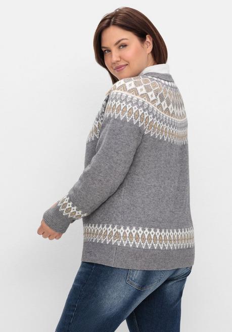 sheego by Joe Browns Jacquardpullover mit Norwegermuster - grau meliert sheego Nur für heute