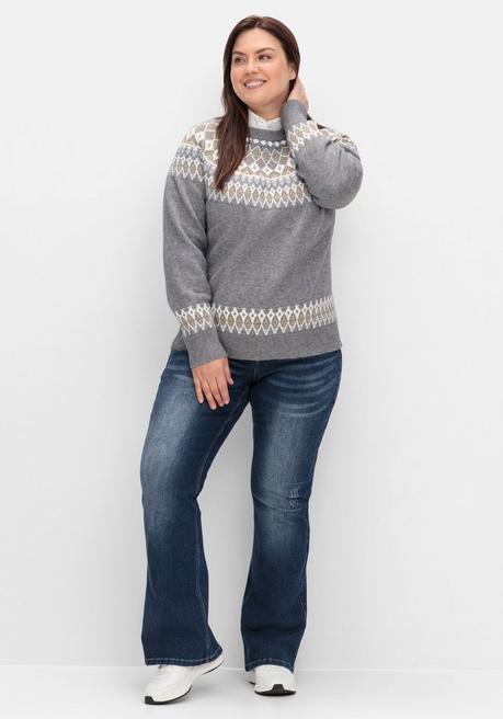 sheego by Joe Browns Jacquardpullover mit Norwegermuster - grau meliert sheego Nur für heute