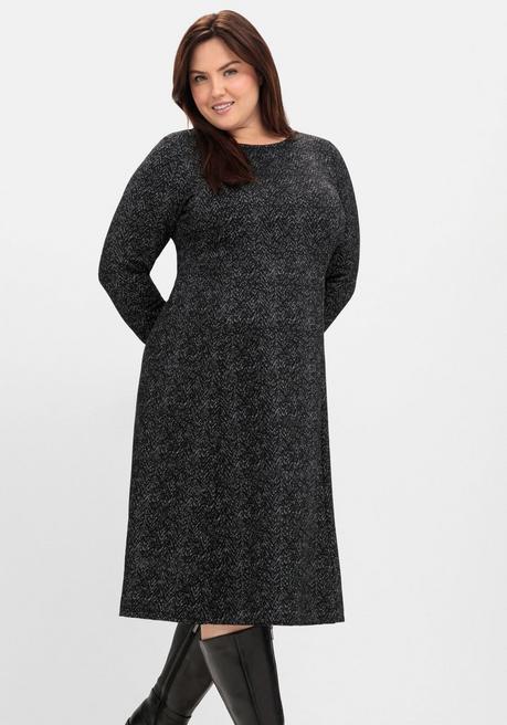 sheego Midikleid aus Interlock, im Jacquardmuster - schwarz gemustert sheego Sonderangebot der Fabrik