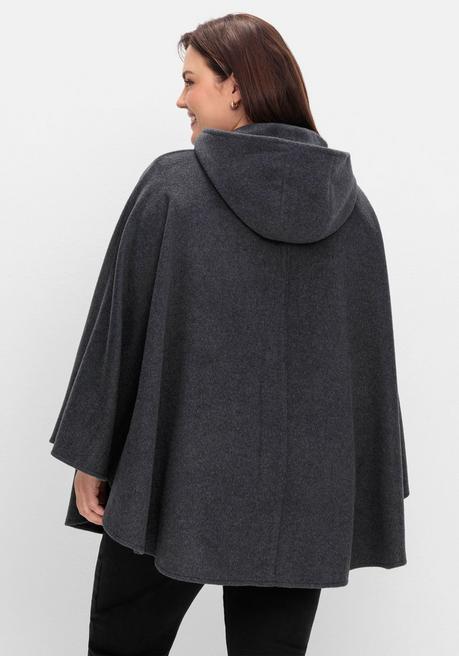 sheego Cape mit Kapuze und 1-Knopf-Verschluss - anthrazit meliert sheego Vierteljährliche Förderung
