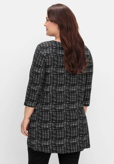 sheego Longshirt mit Print und Wasserfall-Ausschnitt - schwarz-weiß sheego Discount Store für neue Produkte