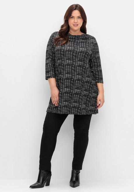 sheego Longshirt mit Print und Wasserfall-Ausschnitt - schwarz-weiß sheego Discount Store für neue Produkte