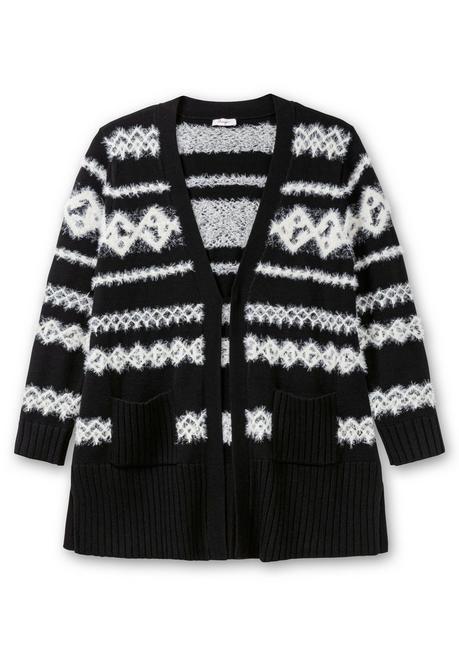 sheego Strickjacke mit Intarsienmuster aus Flauschgarn - schwarz gemustert sheego Nur noch ein Tag übrig
