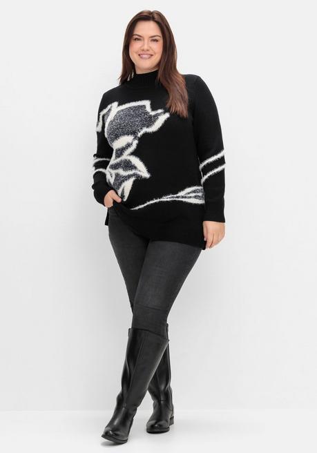 sheego Pullover mit Intarsienmuster aus Flauschgarn - schwarz gemustert sheego Super Rabatt