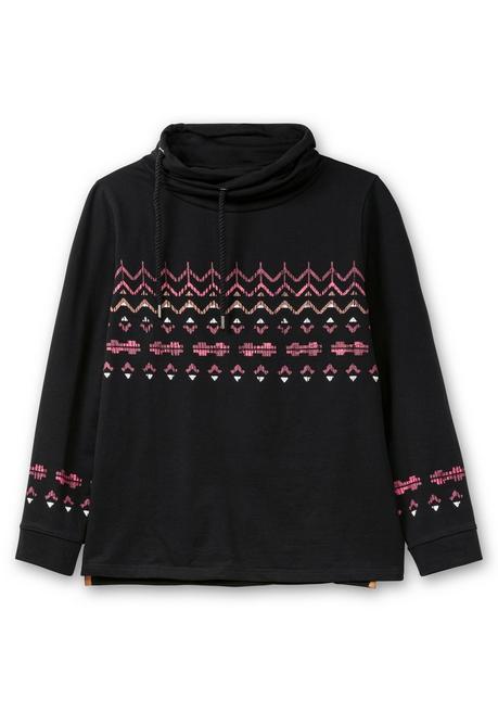 sheego Sweatshirt mit Norwegerprint und weitem Stehkragen - schwarz bedruckt sheego Riesige Rabatte