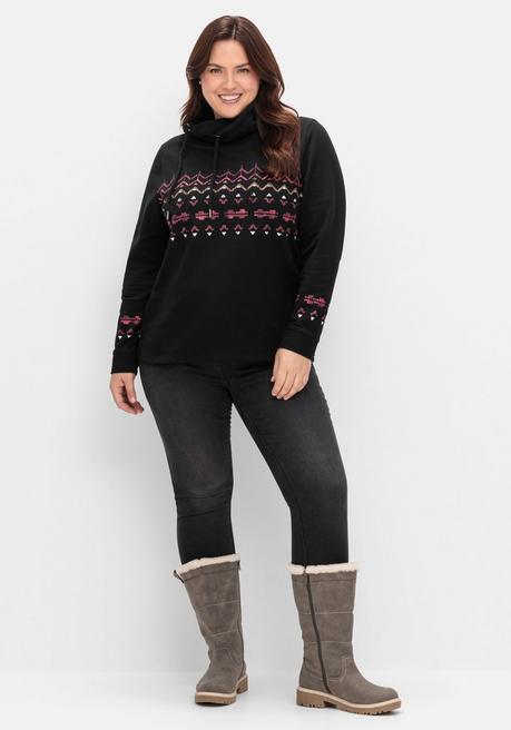 sheego Sweatshirt mit Norwegerprint und weitem Stehkragen - schwarz bedruckt sheego Riesige Rabatte