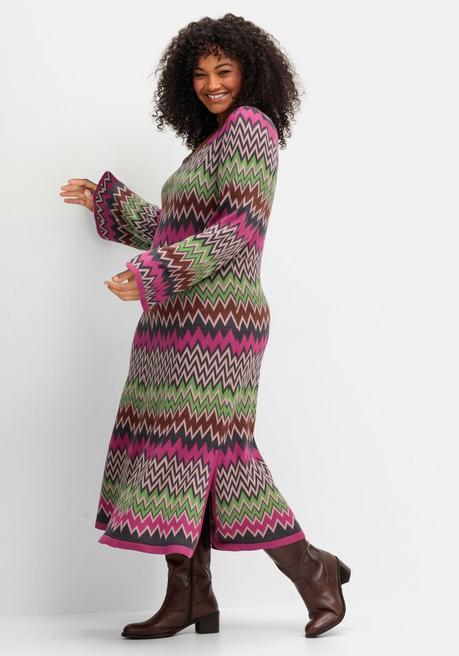 sheego by Joe Browns Wadenlanges Strickkleid im Zickzack-Muster - beere gemustert sheego Clearance-Verkauf