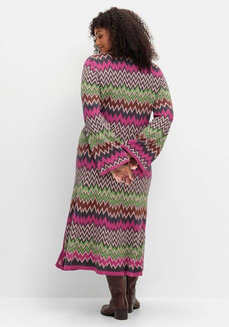 sheego by Joe Browns Wadenlanges Strickkleid im Zickzack-Muster - beere gemustert sheego Clearance-Verkauf