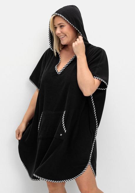 sheego Bade-Poncho mit Kapuze, aus Frottee - schwarz sheego Online Shopping
