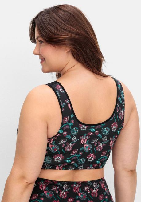 sheego BH ohne Bügel in Bustier-Form, mit Spitzenborte - tiefgrün bedruckt sheego Preisnachlass