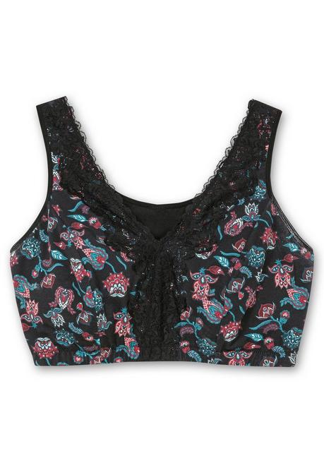 sheego BH ohne Bügel in Bustier-Form, mit Spitzenborte - tiefgrün bedruckt sheego Preisnachlass