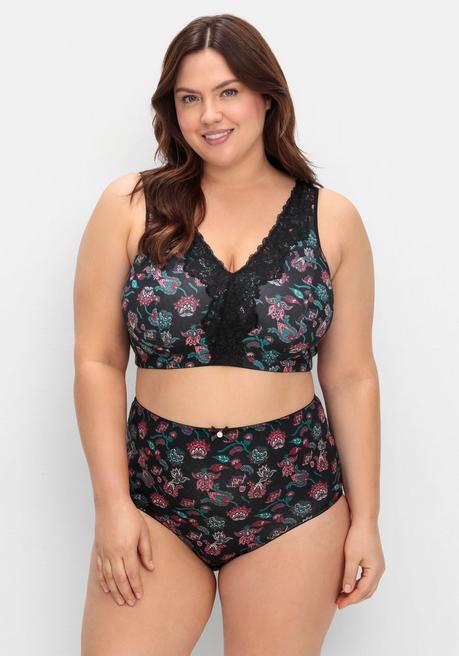 sheego BH ohne Bügel in Bustier-Form, mit Spitzenborte - tiefgrün bedruckt sheego Preisnachlass
