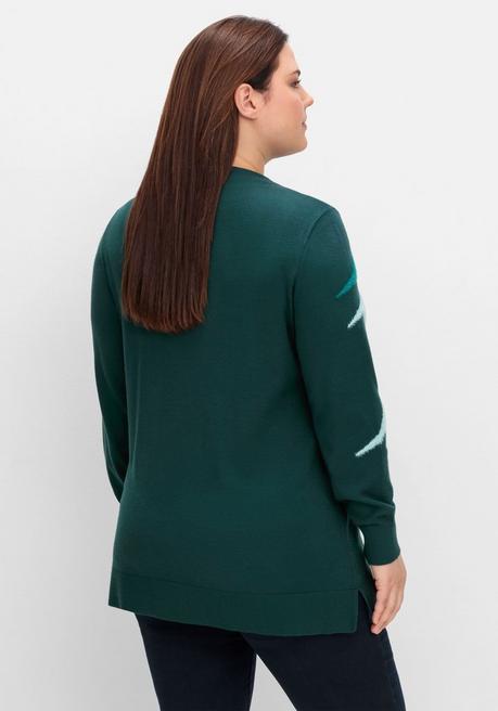 sheego Pullover mit Flauschgarn-Intarsien - tiefgrün gemustert sheego Bis zu 60% Rabatt
