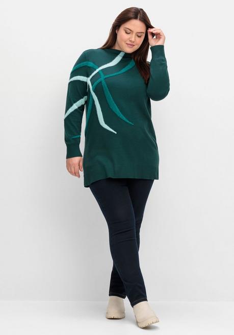 sheego Pullover mit Flauschgarn-Intarsien - tiefgrün gemustert sheego Bis zu 60% Rabatt