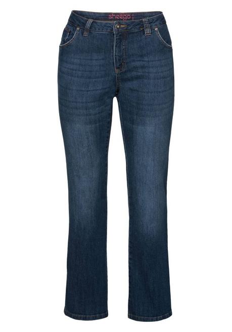 sheego Bootcut-Jeans in 5-Pocket-Form, mit Used-Effekten - dark blue Denim sheego Bis zu 55% Rabatt