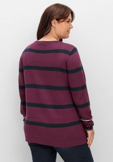 sheego Gestreifter Pullover mit Stern-Stickerei, aus Baumwolle - brombeer gestreift sheego Riesige Rabatte