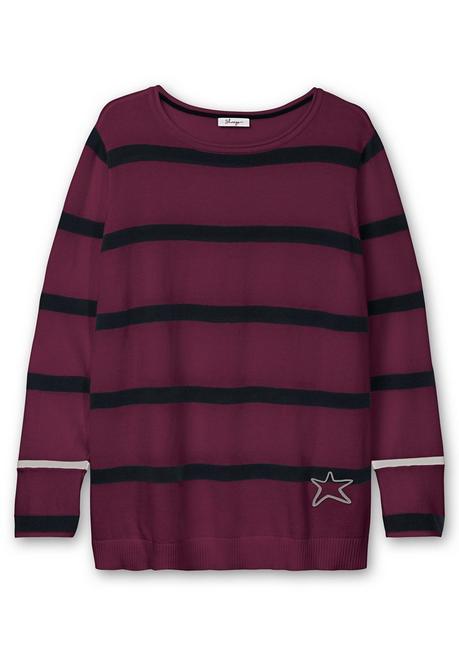 sheego Gestreifter Pullover mit Stern-Stickerei, aus Baumwolle - brombeer gestreift sheego Riesige Rabatte