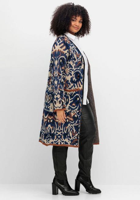 sheego by Joe Browns Langer, offener Strickmantel mit Jacquardmuster - nachtblau gemustert sheego Fabrikladen