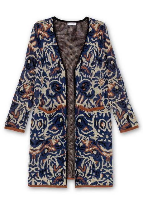 sheego by Joe Browns Langer, offener Strickmantel mit Jacquardmuster - nachtblau gemustert sheego Fabrikladen
